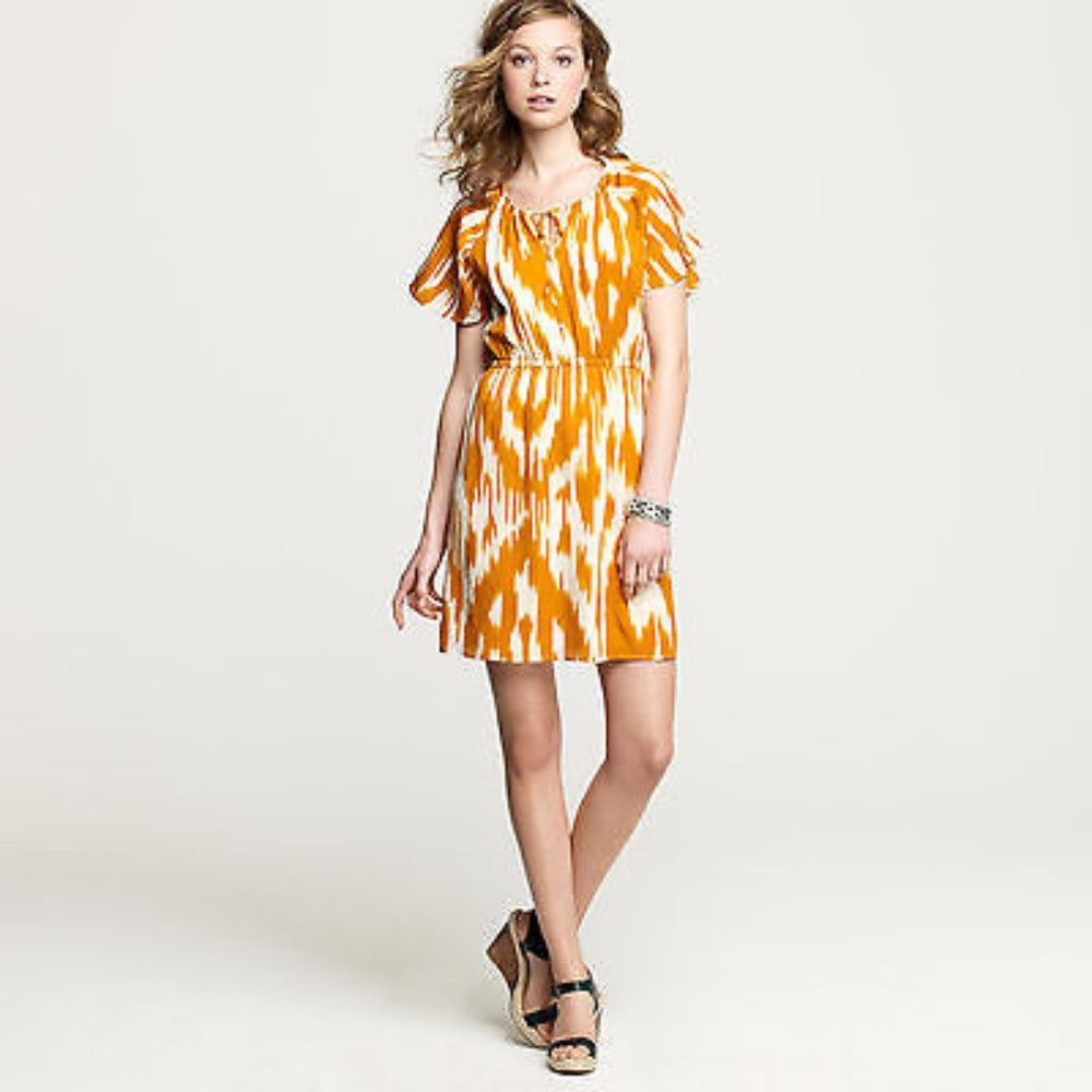 J Crew 100% silk Ikat dress, tan & cream neutral print / pattern (size 4)